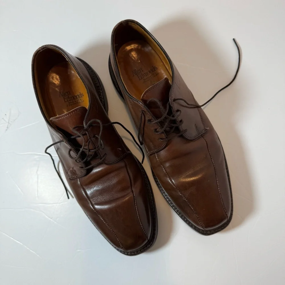 Allen Edmonds Sz 7.5D Shoes Warren Bicycle Toe Blucher Oxford Brown Leather 2292